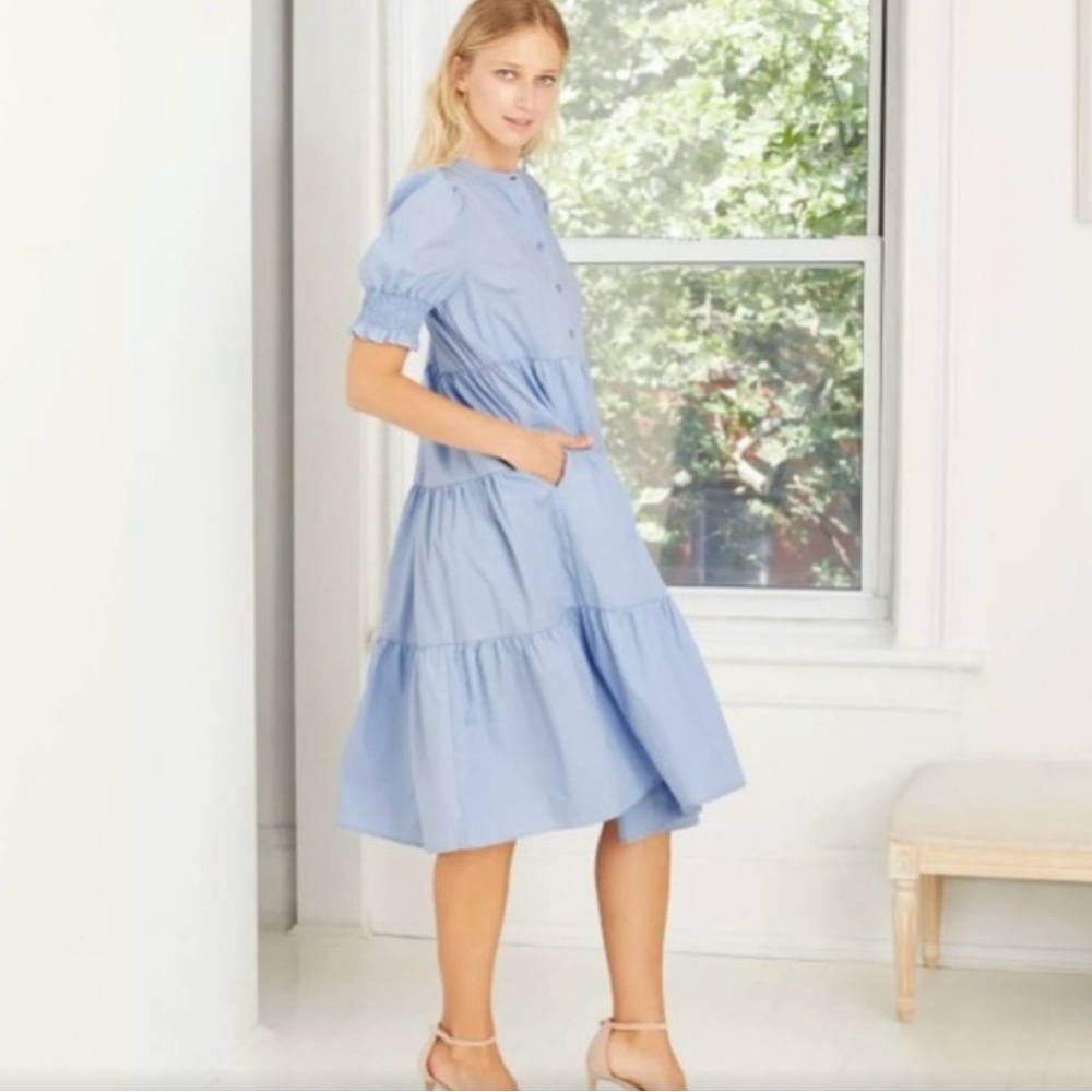 Light Blue Puff Sleeve Tiered Dress, Who What Wear, size Medium